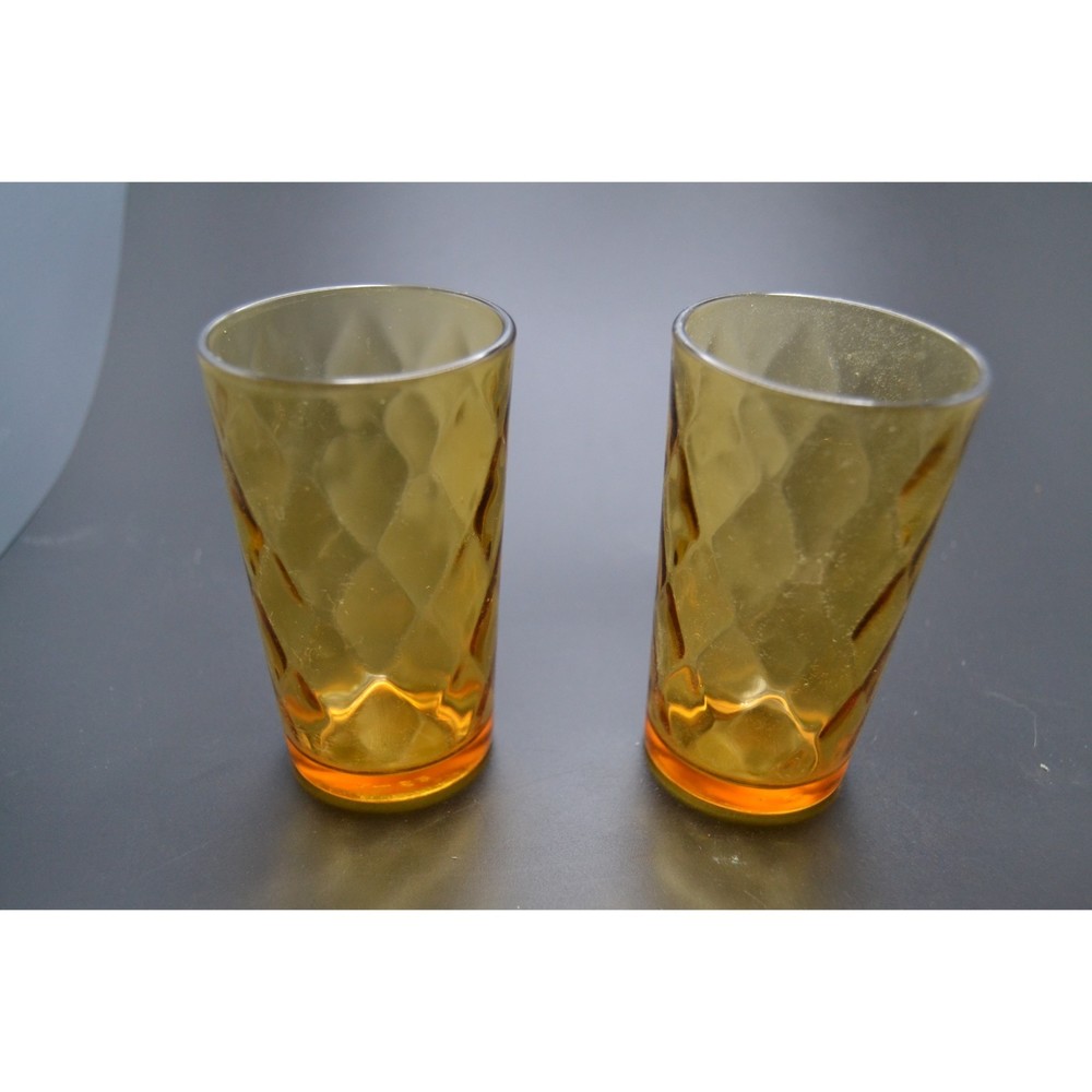 Hazel Atlas - 2 Diamond Pattern 4" Juice Glasses 6 oz - Mid-Century Modern